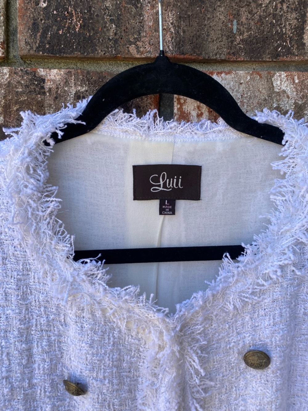 Luii White Frayed Bouclé Double-Breasted Jacket - Picture 2 of 5